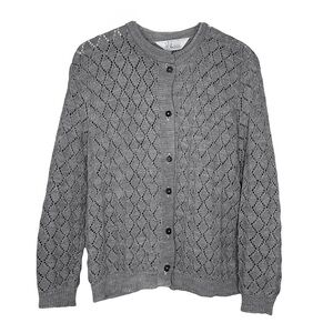 Vintage Crochet Open Knit Crewneck Cardigan Sweater in Gray Size L